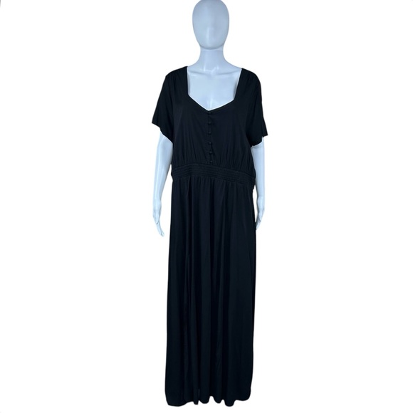 TORRID Black Maxi Dress Sz 3X Smocked Waist Pockets Stretch Whimsigoth Cottage - Picture 3 of 16